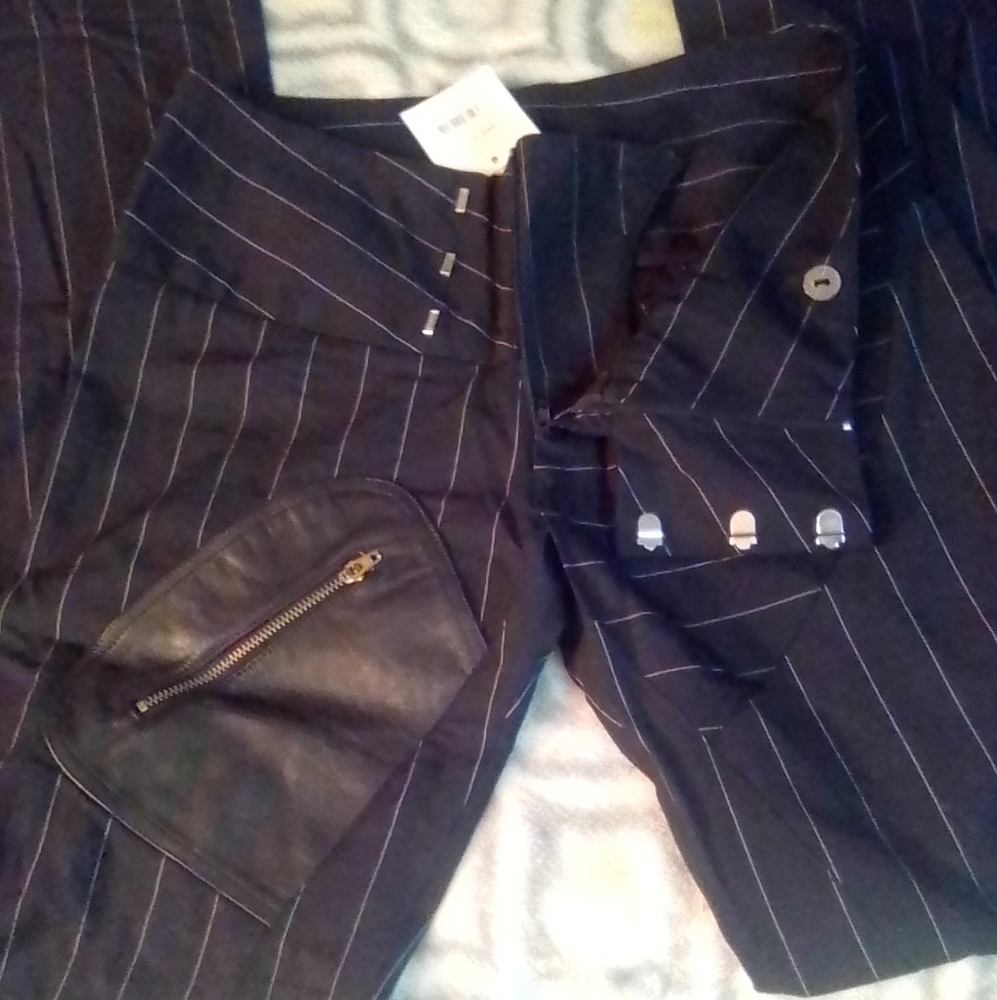 Alvin Valley pinstripe with black leather pockets,New with tags on for $449